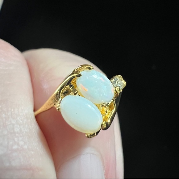18k Gold Plated Double Opal Ring Great Gift small Stones Size 4.75 - Picture 8 of 11